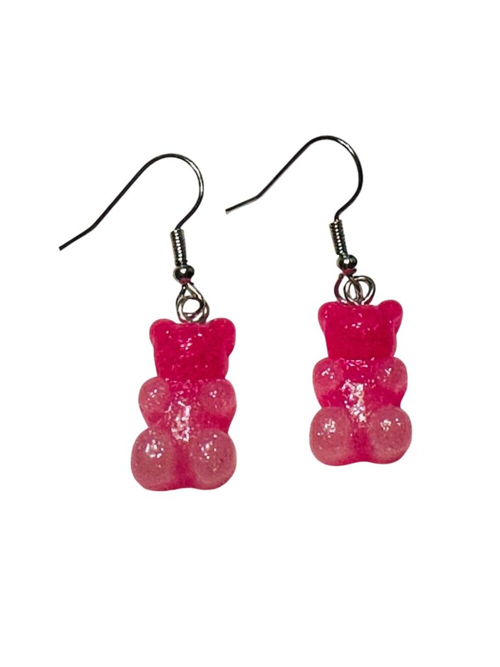 Gummy Bear Dangle Earrings Pink Glitter Resin Fun